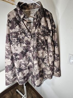 Men's Camo Button-Up Shirt Jacket - Brown/Tan Size XL